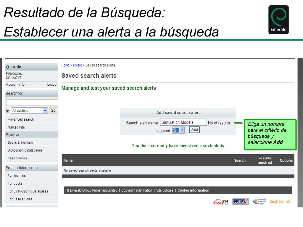 Resultado de la Búsqueda: Establecer una alerta a la búsqueda