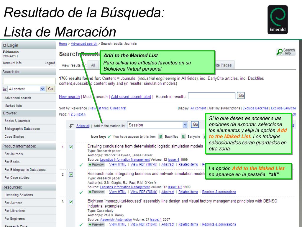 Resultado de la Búsqueda: Lista de Marcación