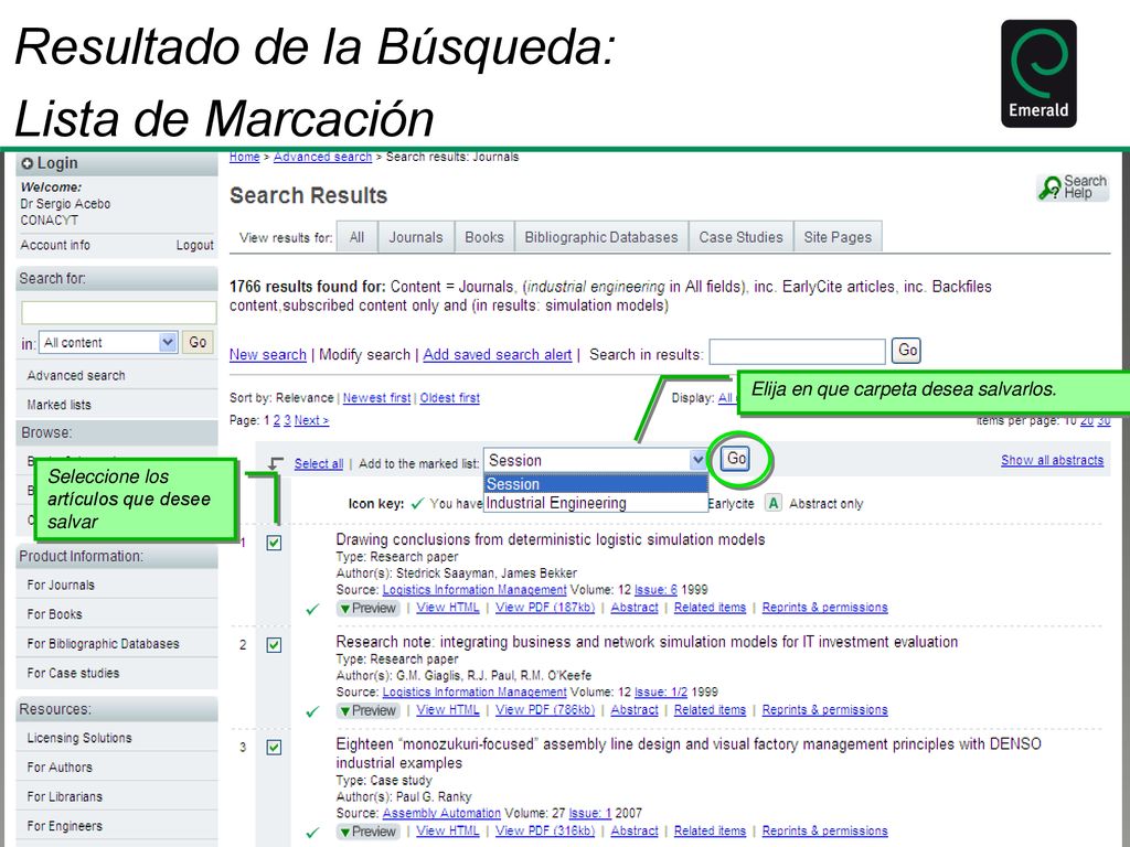 Resultado de la Búsqueda: Lista de Marcación