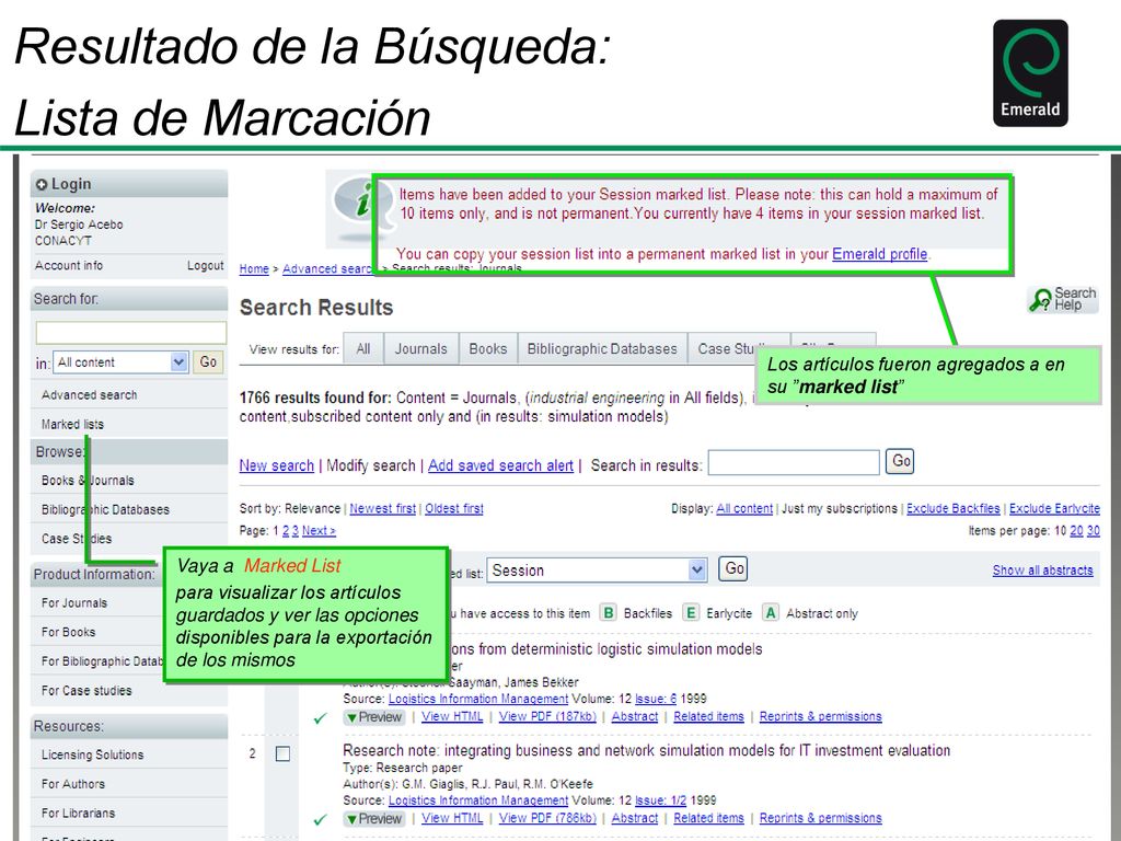 Resultado de la Búsqueda: Lista de Marcación