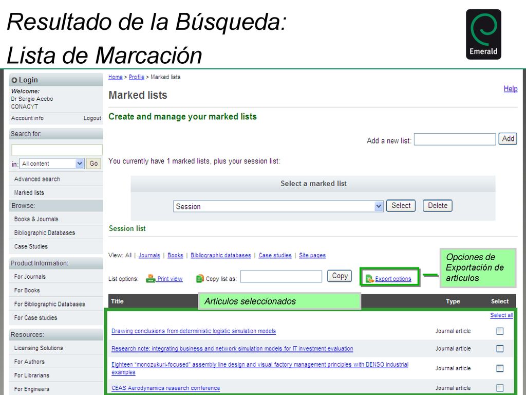 Resultado de la Búsqueda: Lista de Marcación