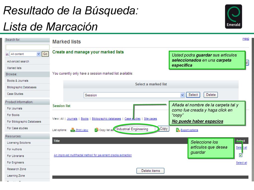 Resultado de la Búsqueda: Lista de Marcación