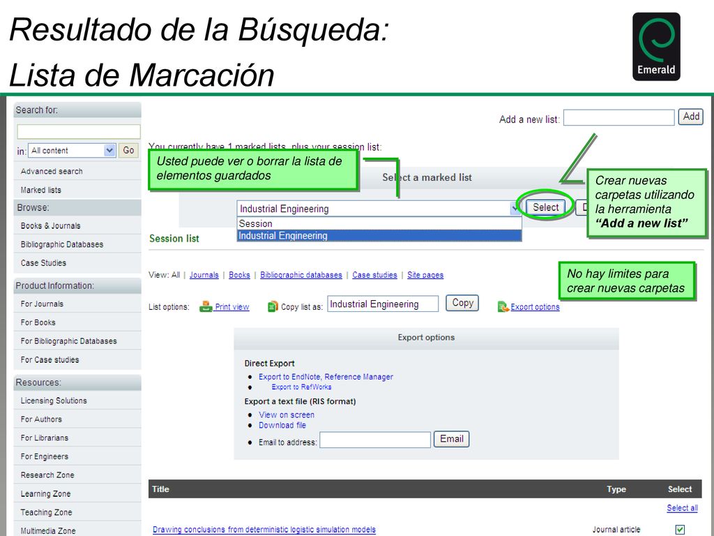 Resultado de la Búsqueda: Lista de Marcación