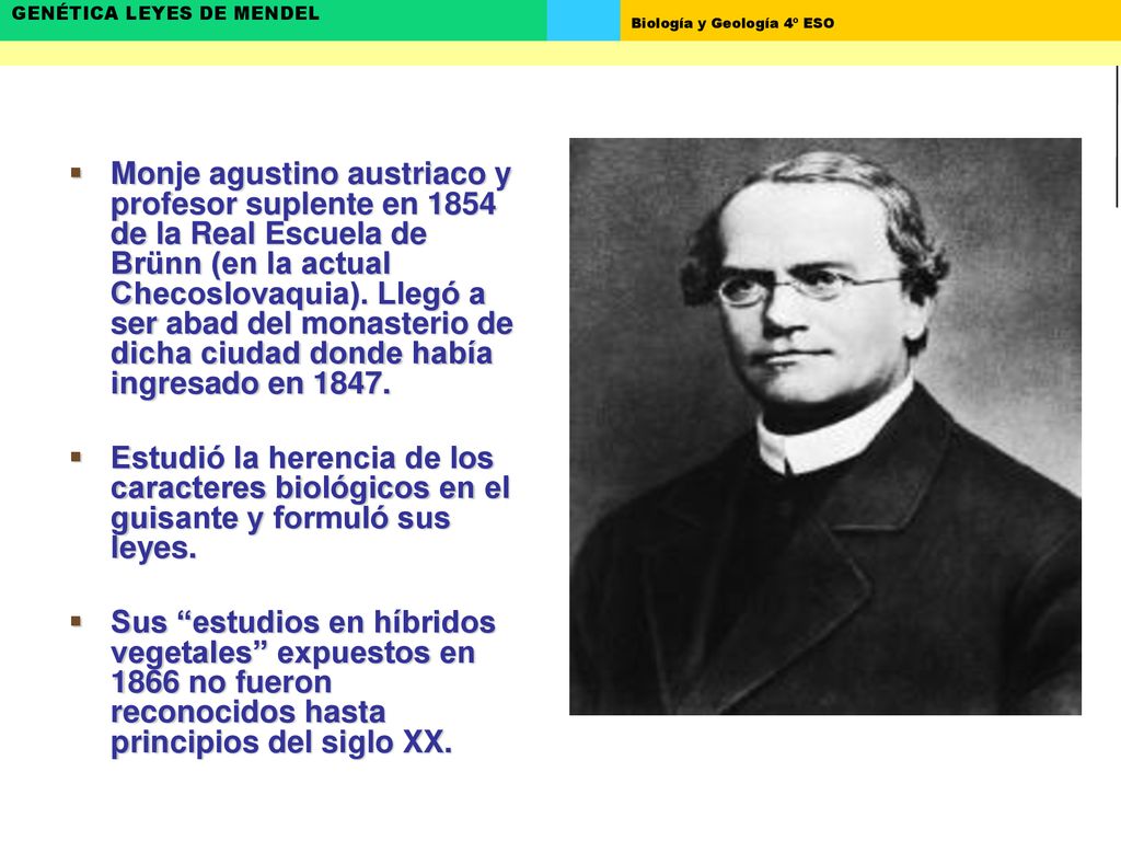Monje agustino austriaco y profesor suplente en 1854 de la Real Escuela de Brünn (en la actual Checoslovaquia). Llegó a ser abad del monasterio de dicha ciudad donde había ingresado en 1847.