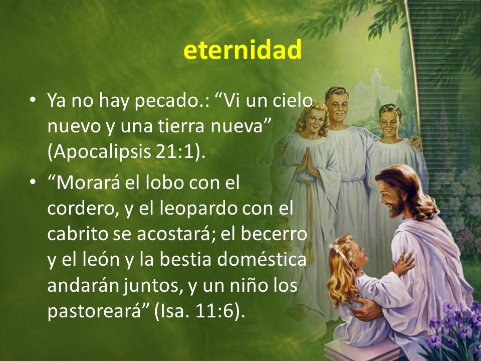 eternidad Ya no hay pecado.: Vi un cielo nuevo y una tierra nueva (Apocalipsis 21:1).