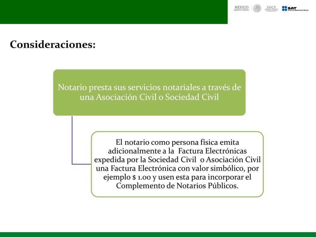 Consideraciones: Notario presta sus servicios notariales a través de una Asociación Civil o Sociedad Civil.