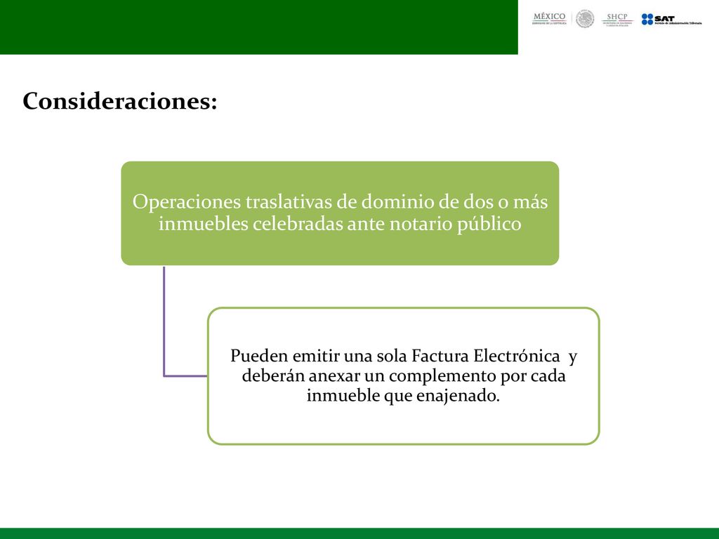 Consideraciones: Operaciones traslativas de dominio de dos o más inmuebles celebradas ante notario público.