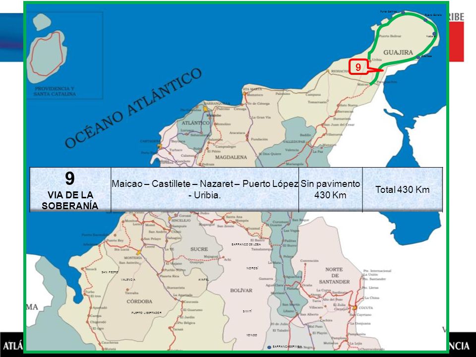 Maicao – Castillete – Nazaret – Puerto López - Uribia.