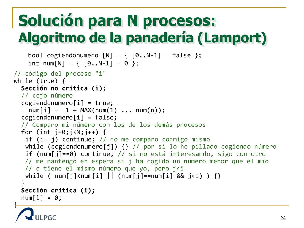 Solución para N procesos: Algoritmo de la panadería (Lamport)