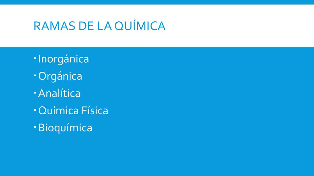 Ramas de la química Inorgánica Orgánica Analítica Química Física