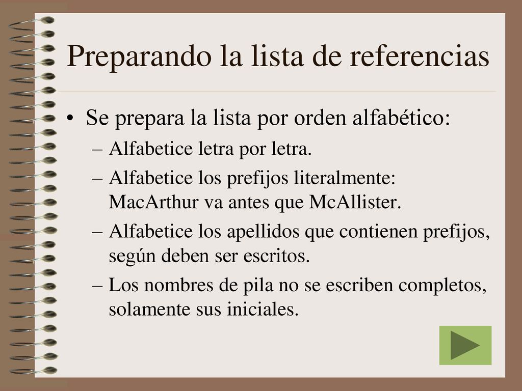 Preparando la lista de referencias