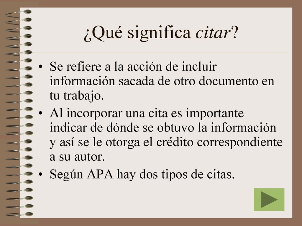 ¿Qué significa citar Se refiere a la acción de incluir información sacada de otro documento en tu trabajo.