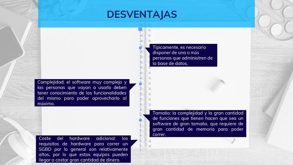 DESVENTAJAS Típicamente, es necesario disponer de una o más personas que administren de la base de datos,
