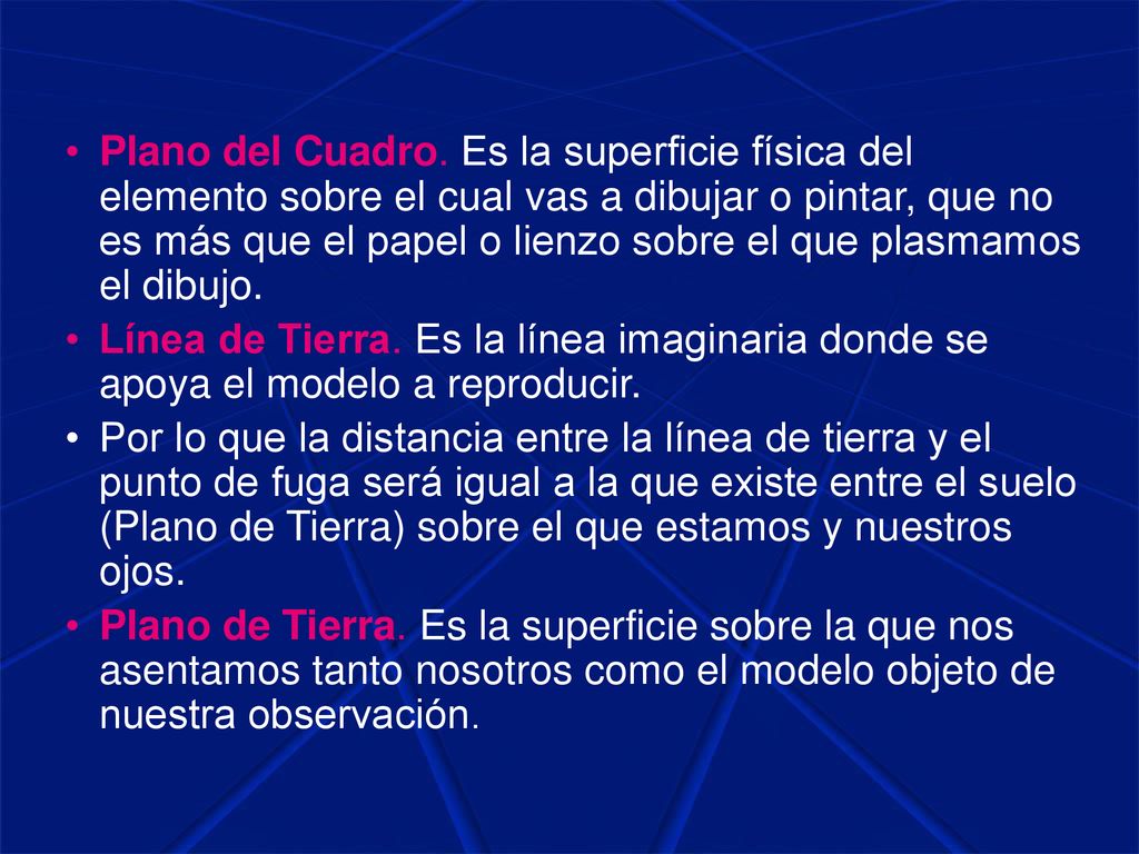 Plano del Cuadro. Es la superficie física del elemento sobre el cual vas a dibujar o pintar, que no es más que el papel o lienzo sobre el que plasmamos el dibujo.