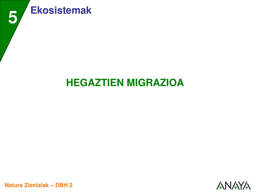 5 Ekosistemak HEGAZTIEN MIGRAZIOA Natura Zientziak – DBH 2 1