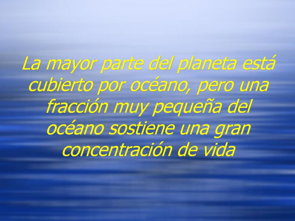 La mayor parte del planeta está cubierto por océano, pero una fracción muy pequeña del océano sostiene una gran concentración de vida