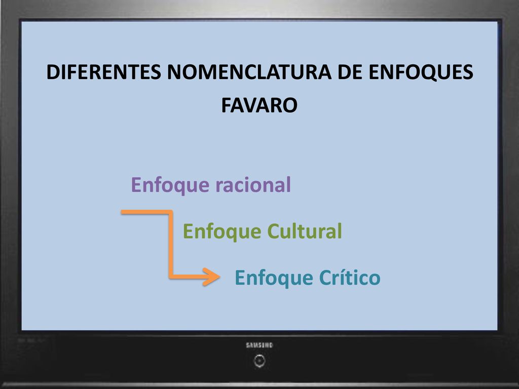 DIFERENTES NOMENCLATURA DE ENFOQUES FAVARO Enfoque racional Enfoque Cultural Enfoque Crítico