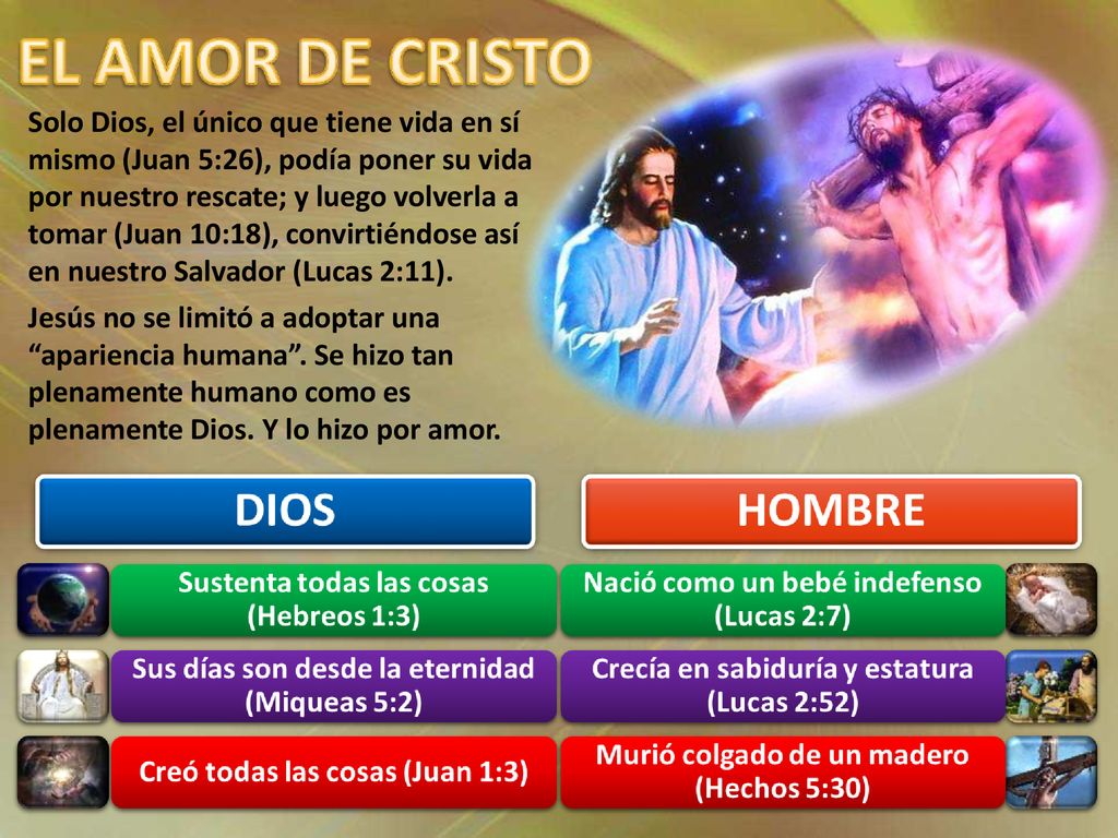 Solo Dios, el único que tiene vida en sí mismo (Juan 5:26), podía poner su vida por nuestro rescate; y luego volverla a tomar (Juan 10:18), convirtiéndose así en nuestro Salvador (Lucas 2:11).