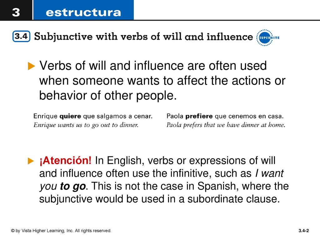 Verbs of will and influence are often used when someone wants to affect the actions or behavior of other people.