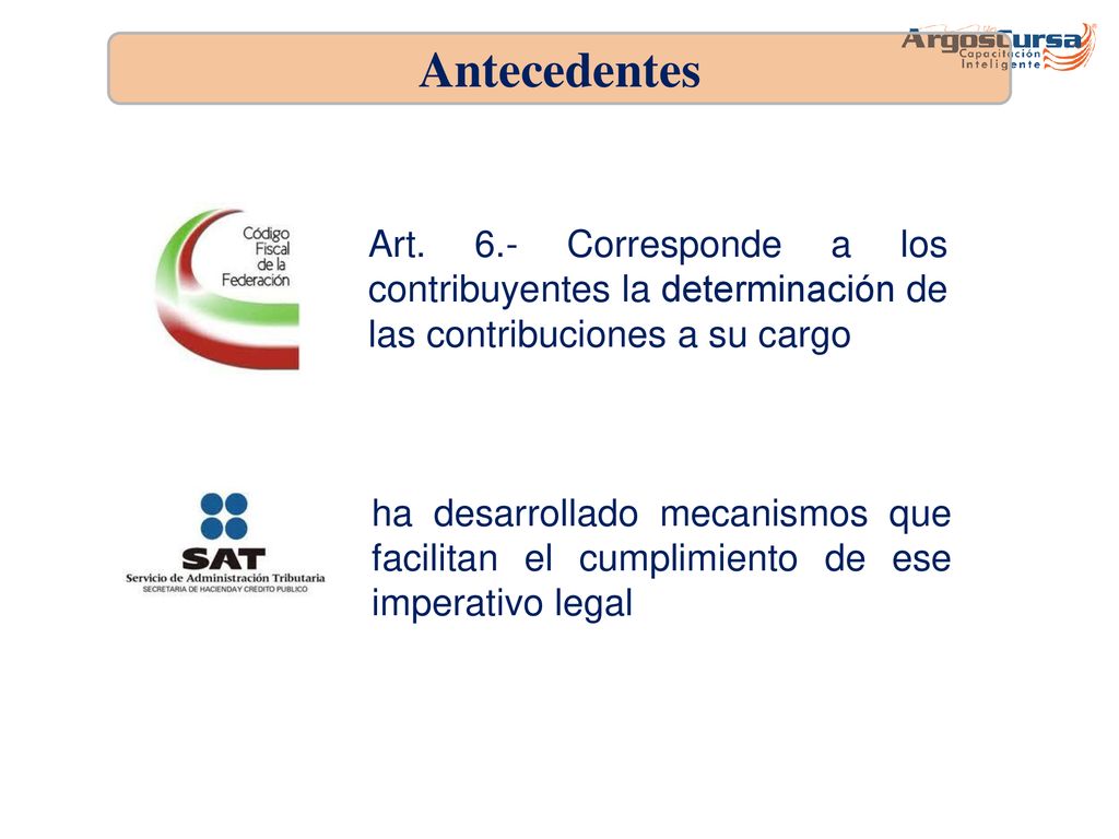 Antecedentes Art. 6.- Corresponde a los contribuyentes la determinación de las contribuciones a su cargo.