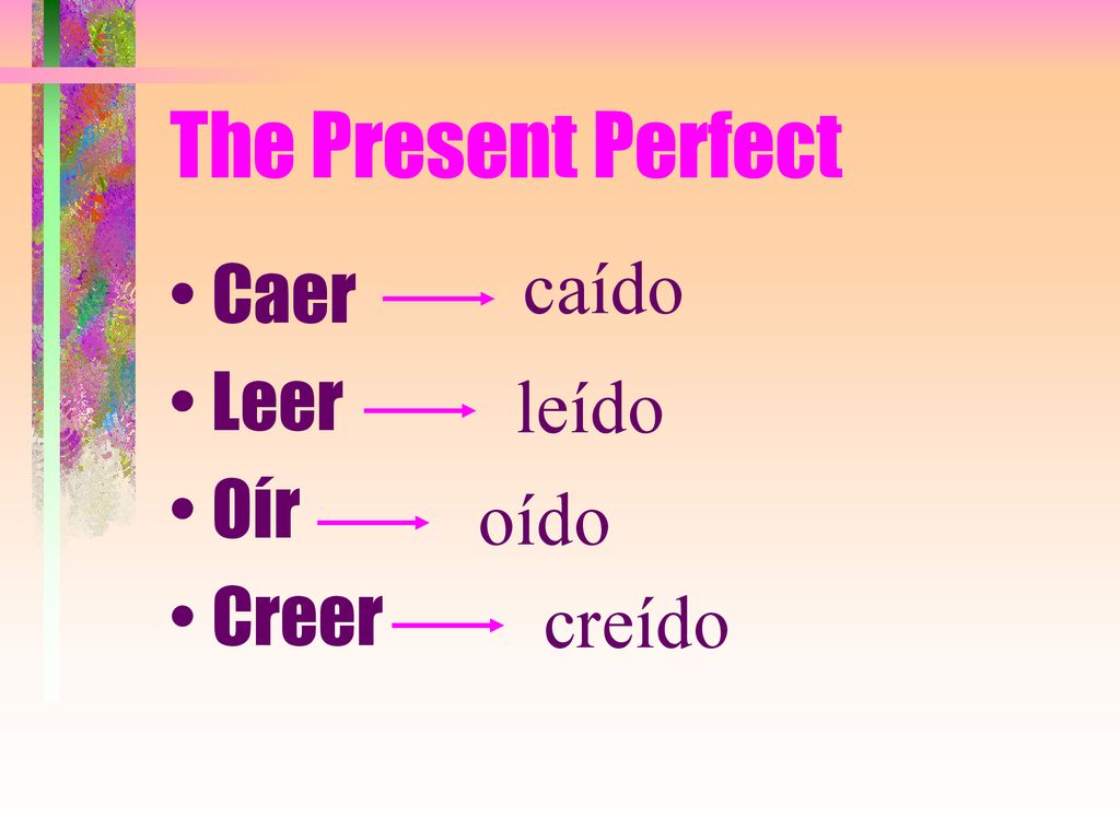 The Present Perfect caído Caer Leer Oír Creer leído oído creído