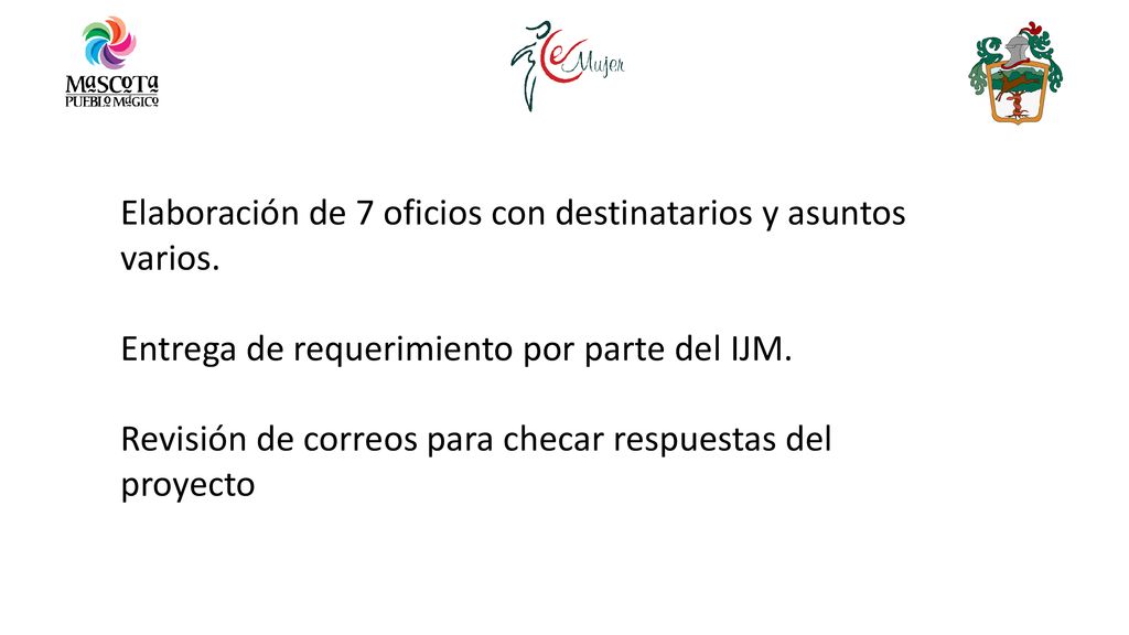 Elaboración de 7 oficios con destinatarios y asuntos varios.