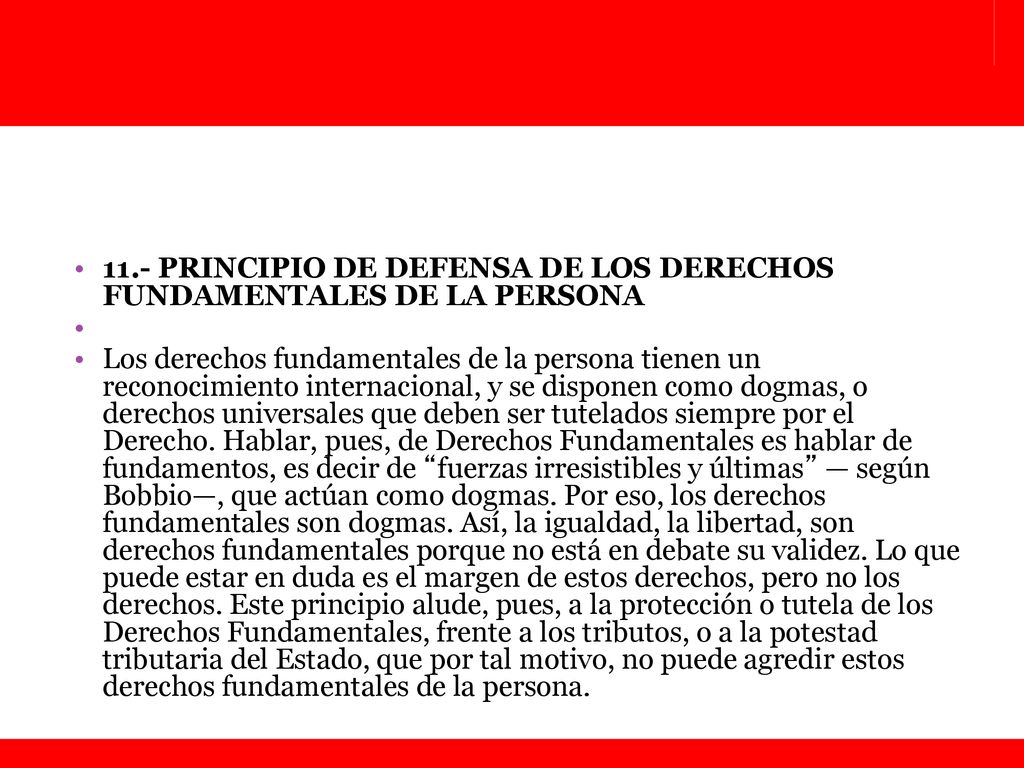 11.- PRINCIPIO DE DEFENSA DE LOS DERECHOS FUNDAMENTALES DE LA PERSONA