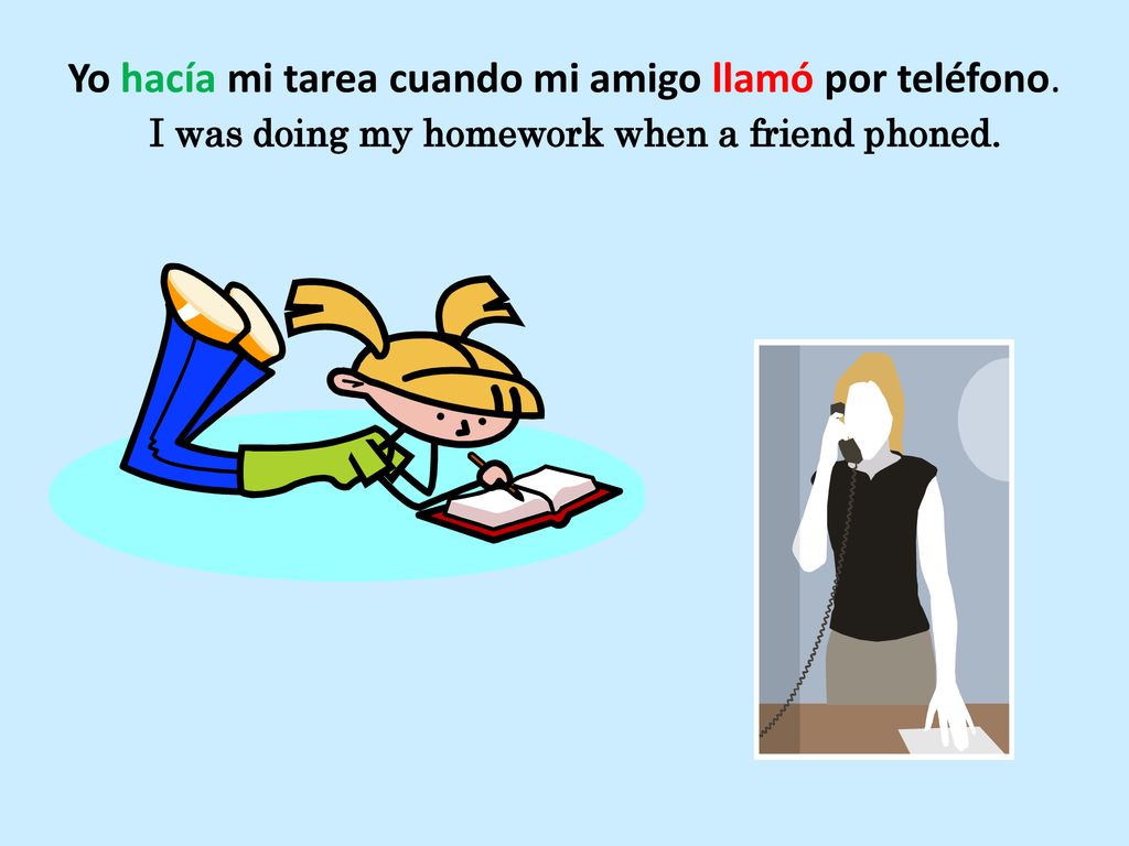 Yo hacía mi tarea cuando mi amigo llamó por teléfono