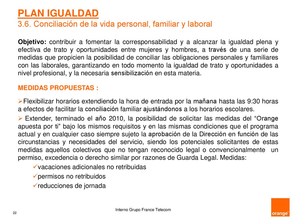 PLAN IGUALDAD 3.6. Conciliación de la vida personal, familiar y laboral