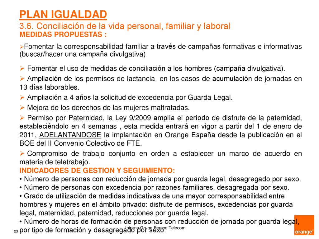PLAN IGUALDAD 3.6. Conciliación de la vida personal, familiar y laboral