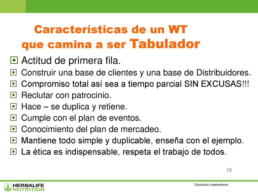 Características de un WT que camina a ser Tabulador