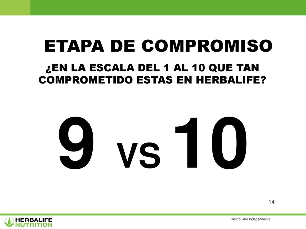 ETAPA DE COMPROMISO ¿EN LA ESCALA DEL 1 AL 10 QUE TAN COMPROMETIDO ESTAS EN HERBALIFE