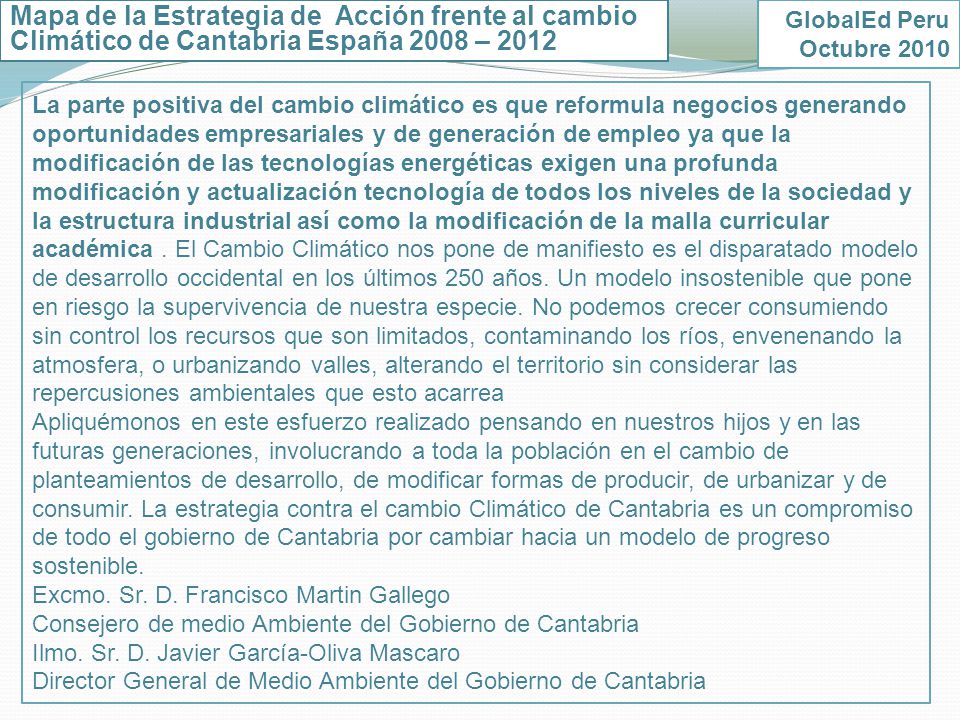 Mapa de la Estrategia de Acción frente al cambio Climático de Cantabria España 2008 – 2012