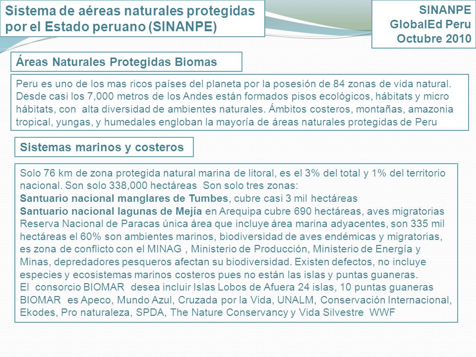 Sistema de aéreas naturales protegidas por el Estado peruano (SINANPE)