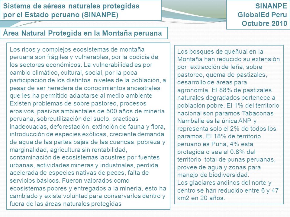 Sistema de aéreas naturales protegidas por el Estado peruano (SINANPE)