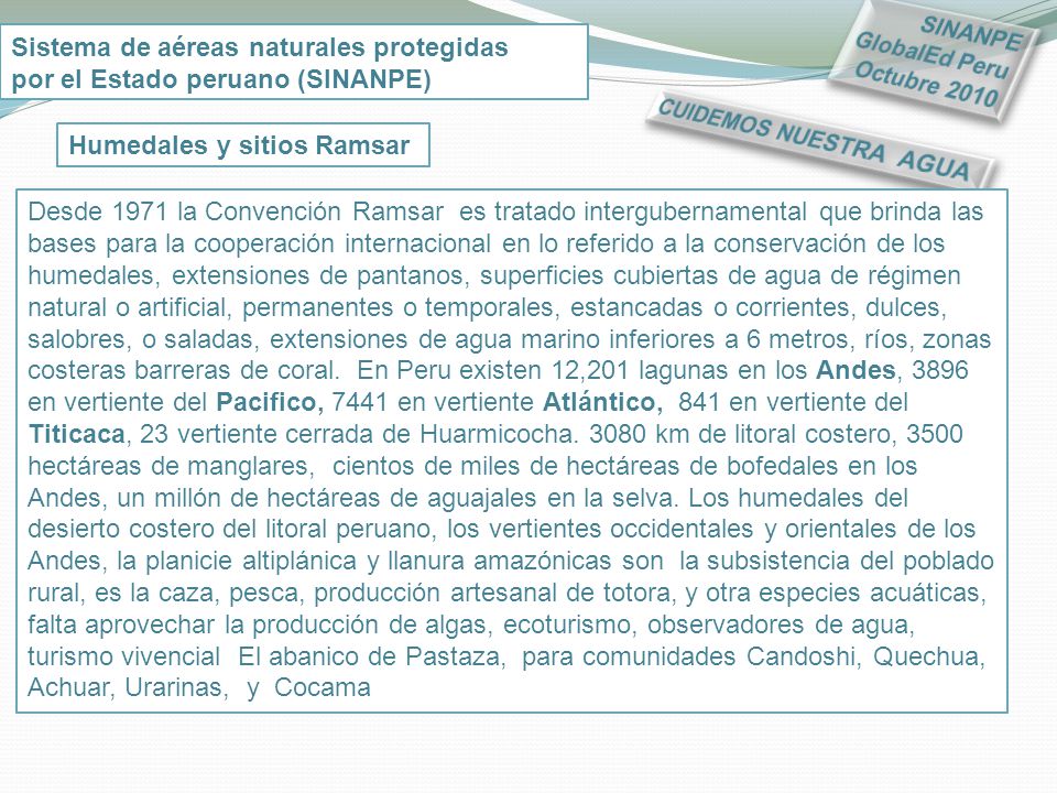 SINANPE GlobalEd Peru Octubre Sistema de aéreas naturales protegidas. por el Estado peruano (SINANPE)