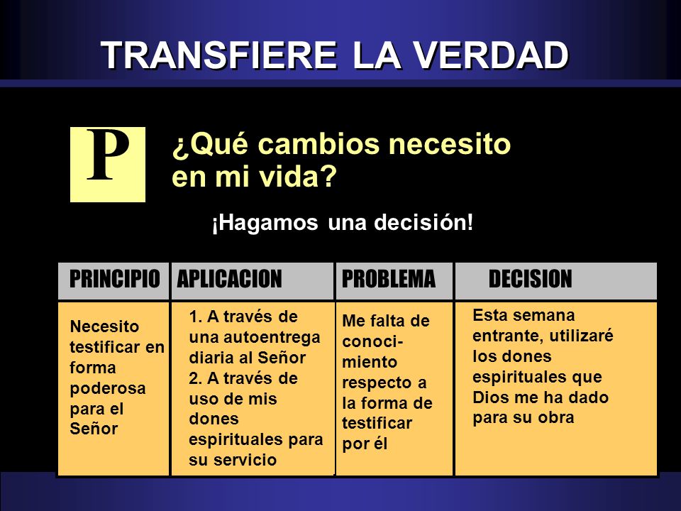 P TRANSFIERE LA VERDAD ¿Qué cambios necesito en mi vida