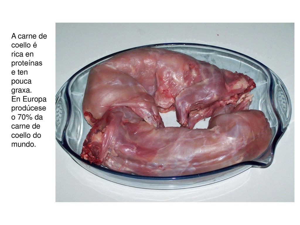 A carne de coello é rica en proteínas e ten pouca graxa.