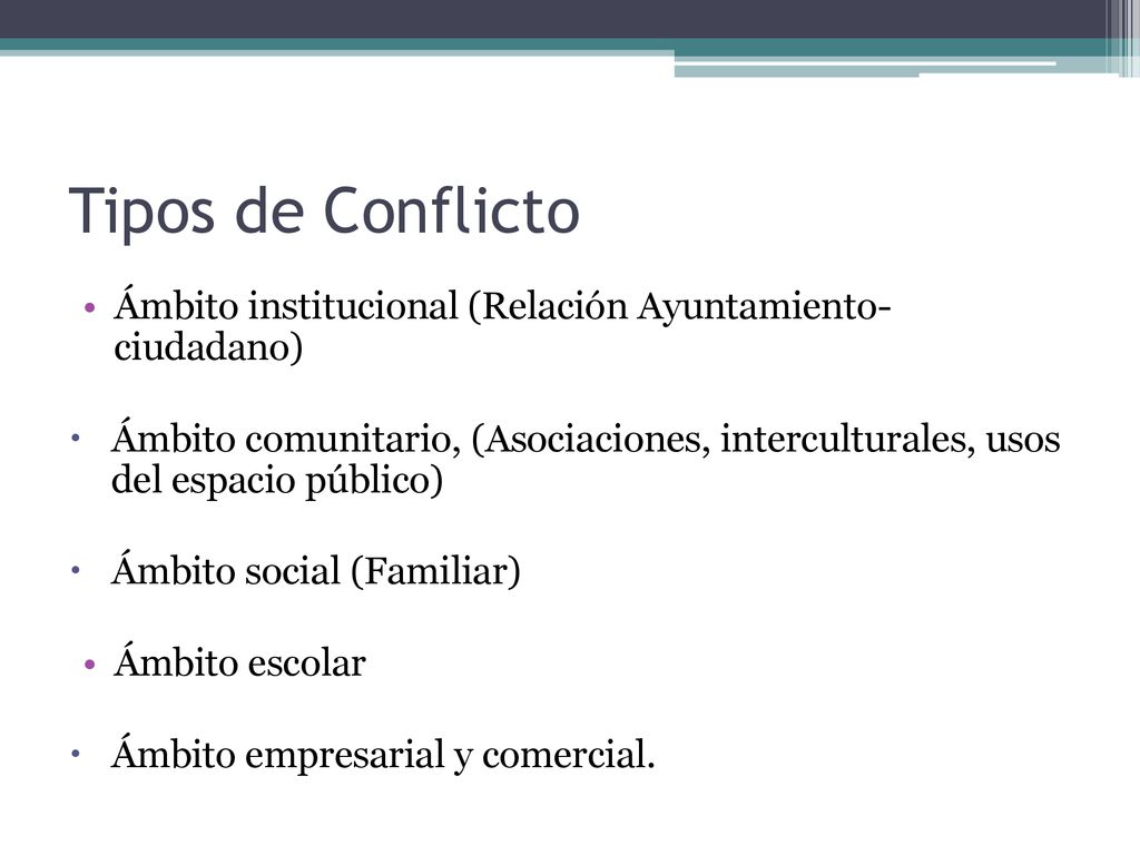 Tipos de Conflicto Ámbito institucional (Relación Ayuntamiento- ciudadano)