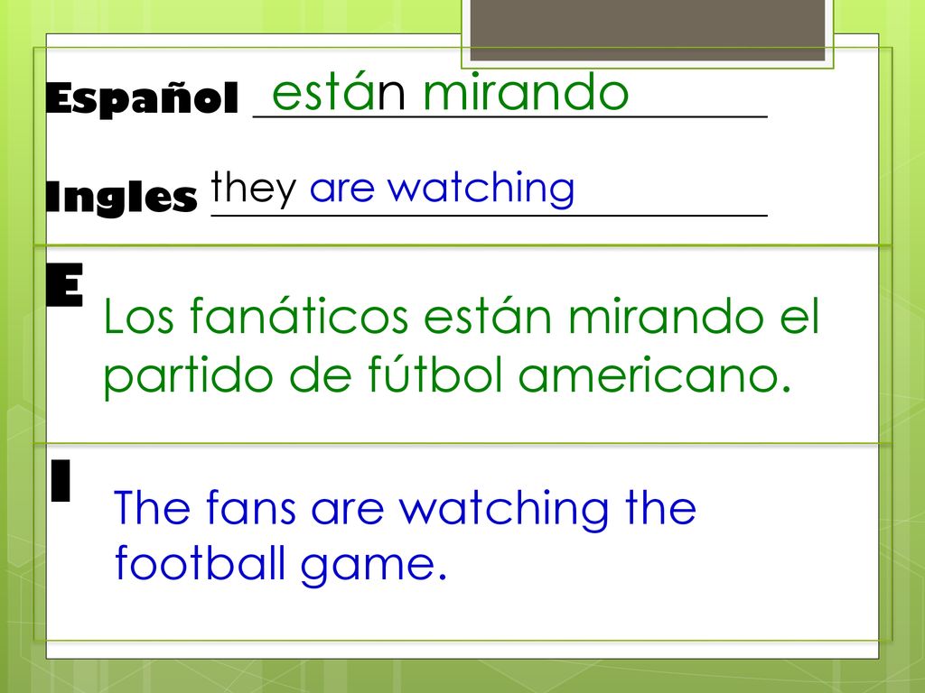 están mirando Español _________________________. Ingles ___________________________. they are watching.