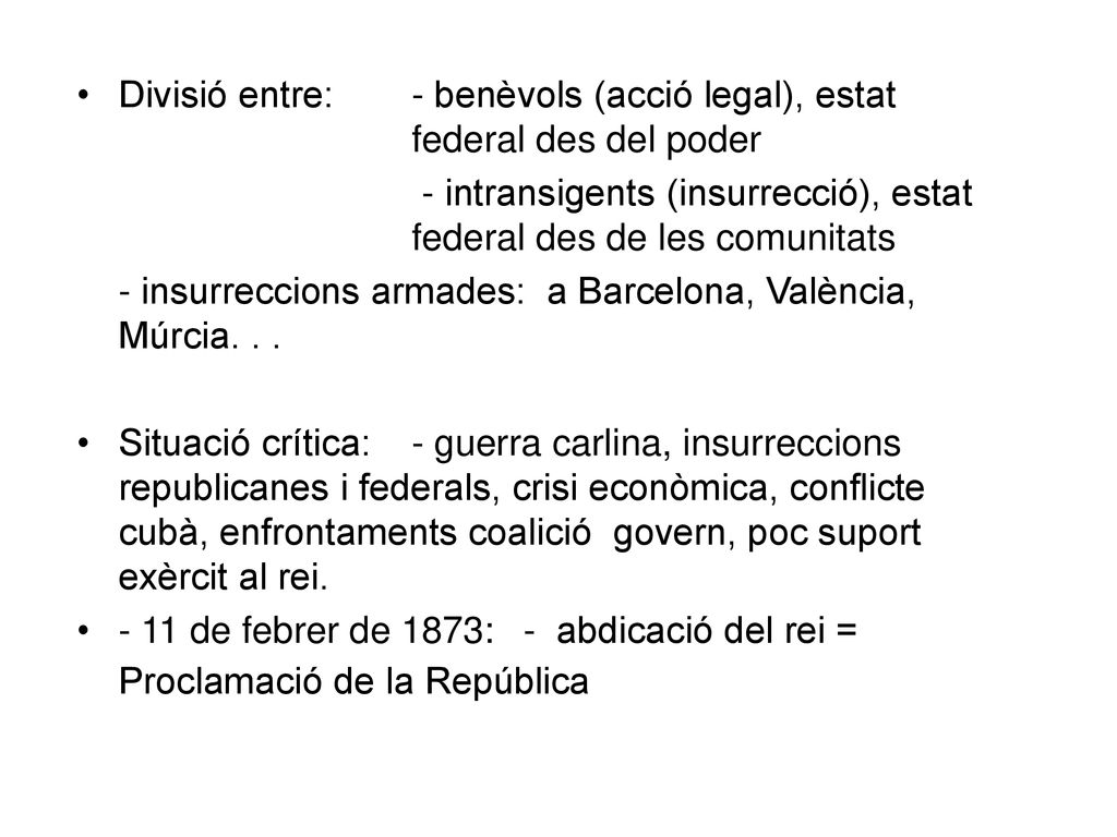 Divisió entre: - benèvols (acció legal), estat federal des del poder