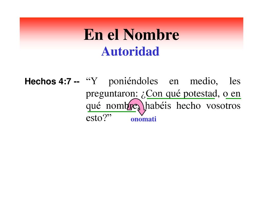 En el Nombre Autoridad. Hechos 4:7 -- Y poniéndoles en medio, les preguntaron: ¿Con qué potestad, o en qué nombre, habéis hecho vosotros esto