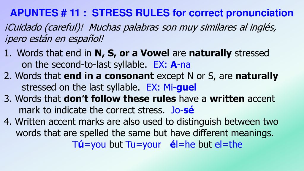 APUNTES # 11 : STRESS RULES for correct pronunciation