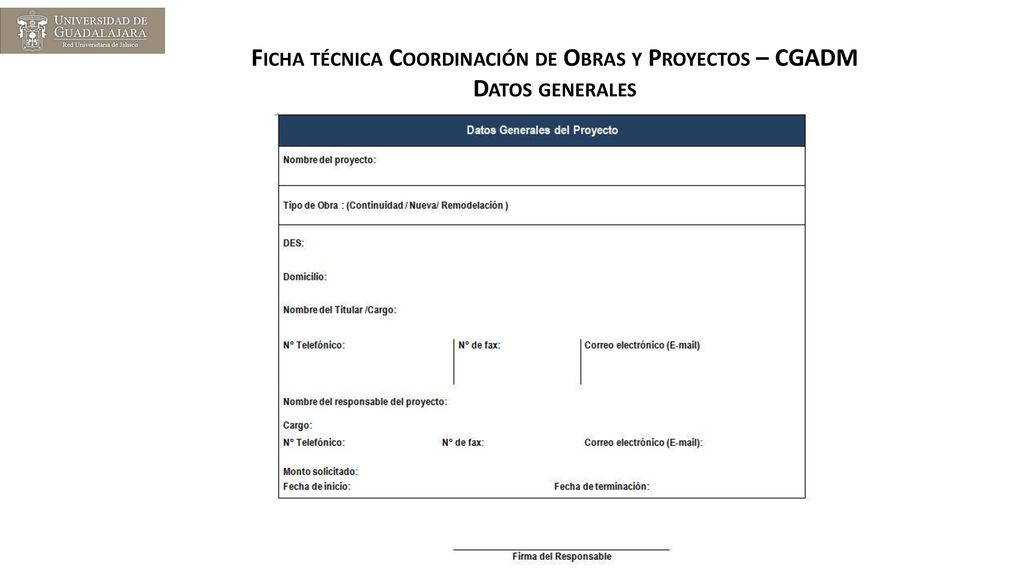 Ficha técnica Coordinación de Obras y Proyectos – CGADM