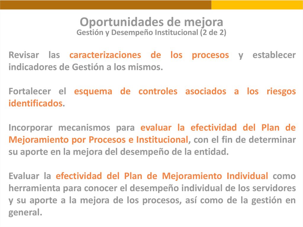 Oportunidades de mejora Gestión y Desempeño Institucional (2 de 2)