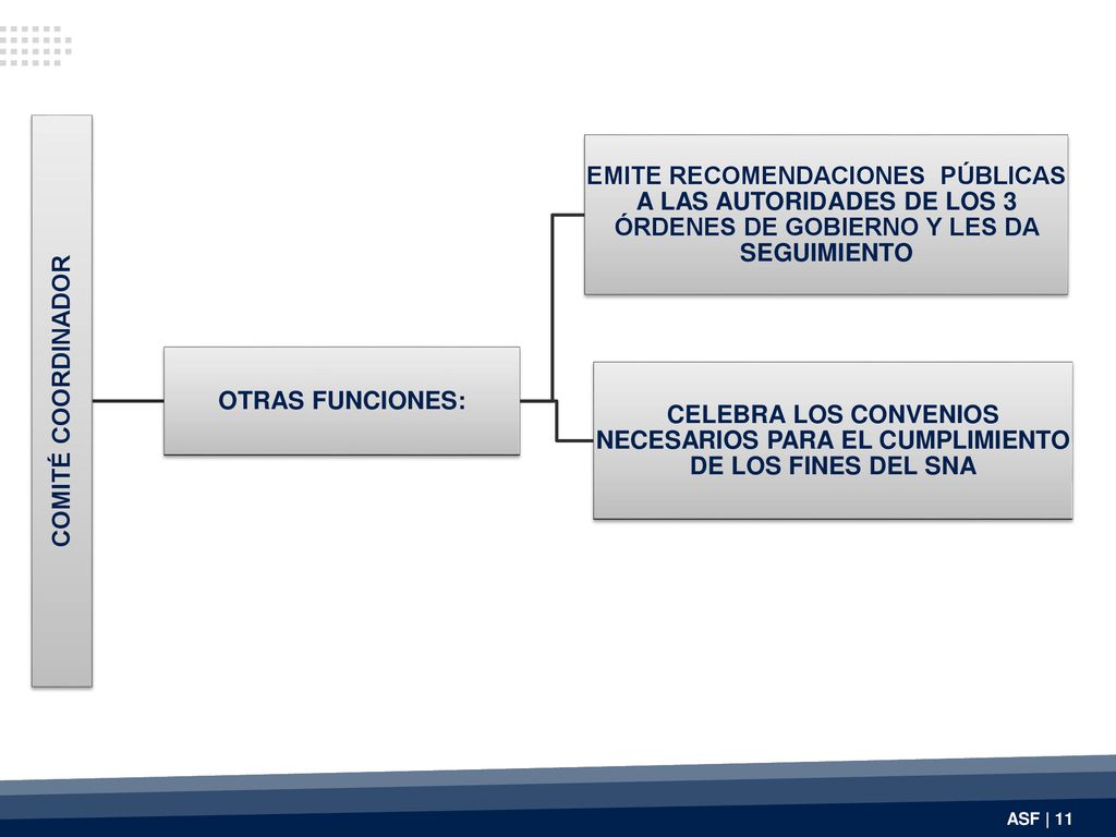 COMITÉ COORDINADOR OTRAS FUNCIONES: EMITE RECOMENDACIONES PÚBLICAS A LAS AUTORIDADES DE LOS 3 ÓRDENES DE GOBIERNO Y LES DA SEGUIMIENTO.