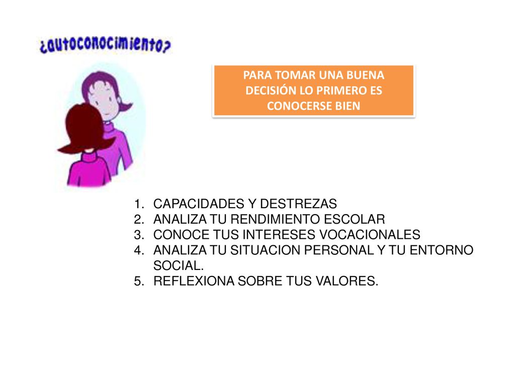 PARA TOMAR UNA BUENA DECISIÓN LO PRIMERO ES CONOCERSE BIEN
