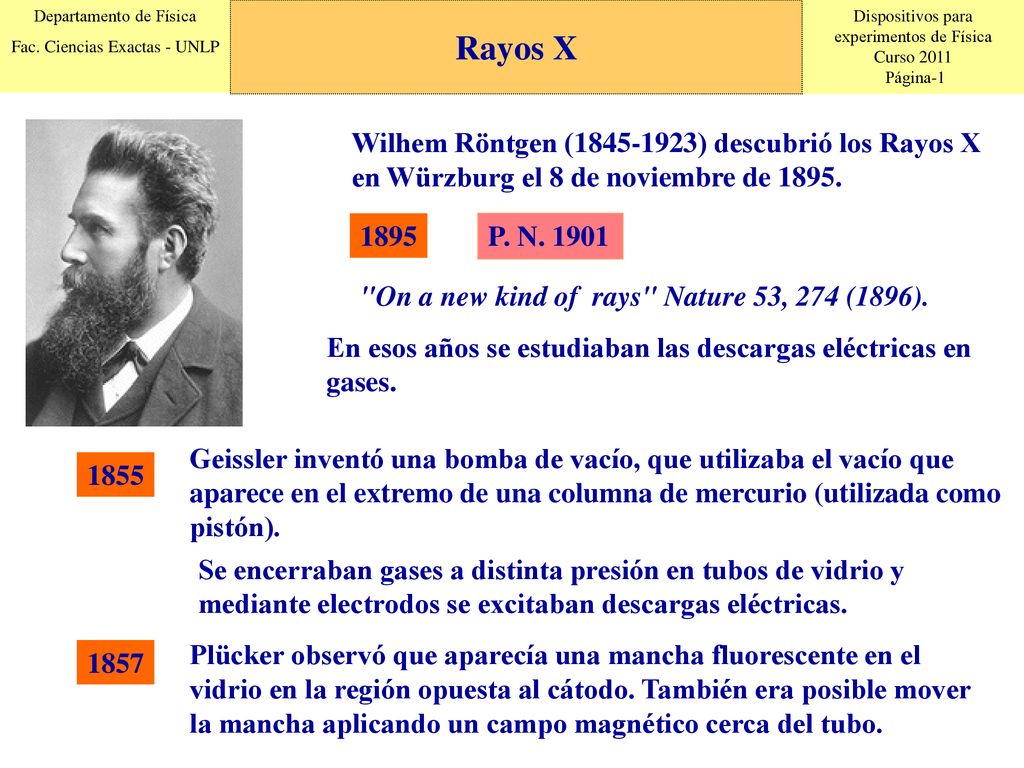 Rayos X Wilhem Röntgen ( ) descubrió los Rayos X en Würzburg el 8 de noviembre de