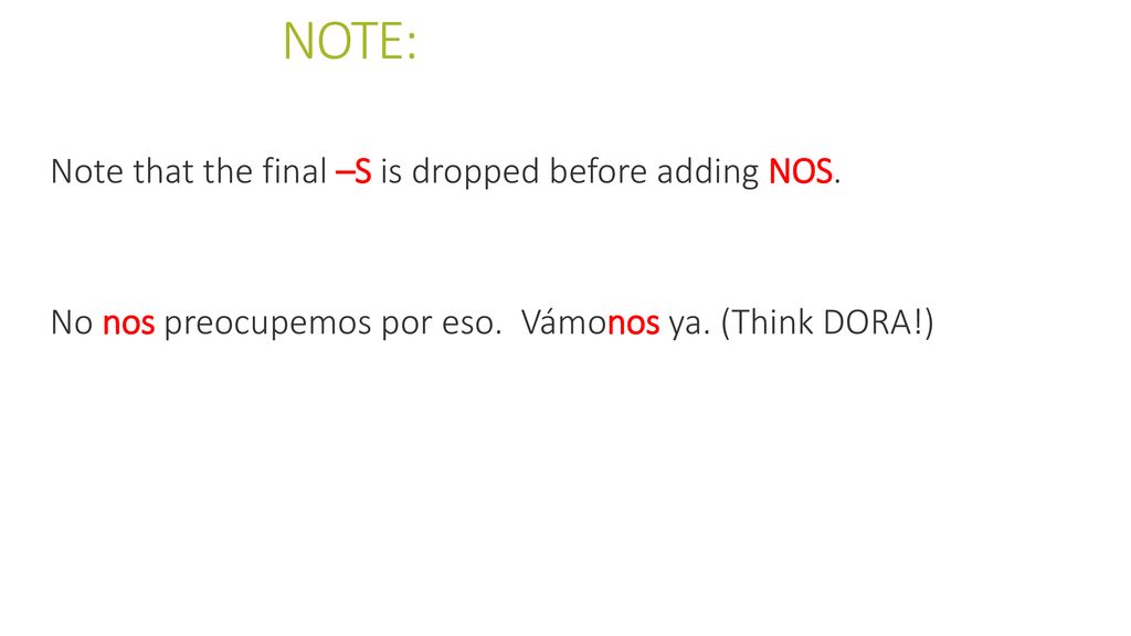 NOTE: Note that the final –S is dropped before adding NOS.