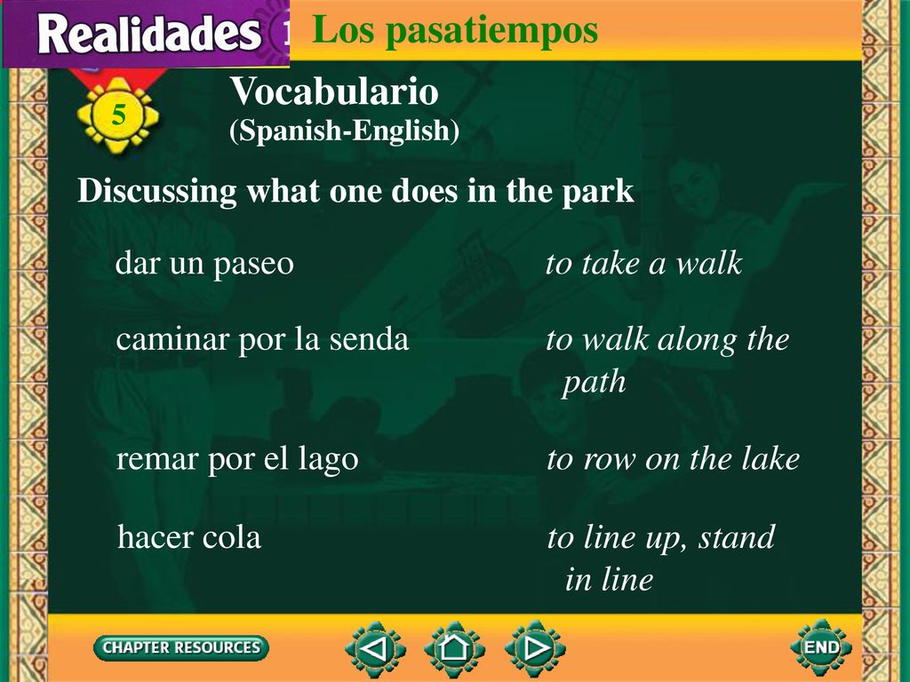 Los pasatiempos Vocabulario Discussing what one does in the park